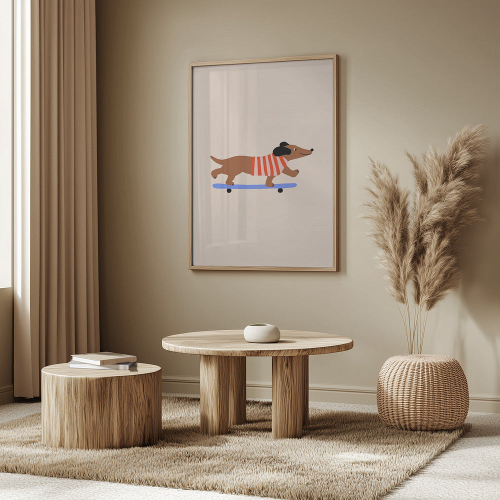 Dachshund en patineta ·  cuadro de decoración