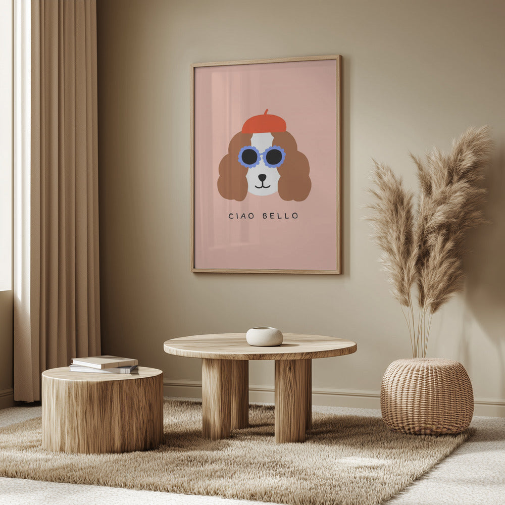 Ciao Bello perro con boina roja  ·  cuadro de decoración