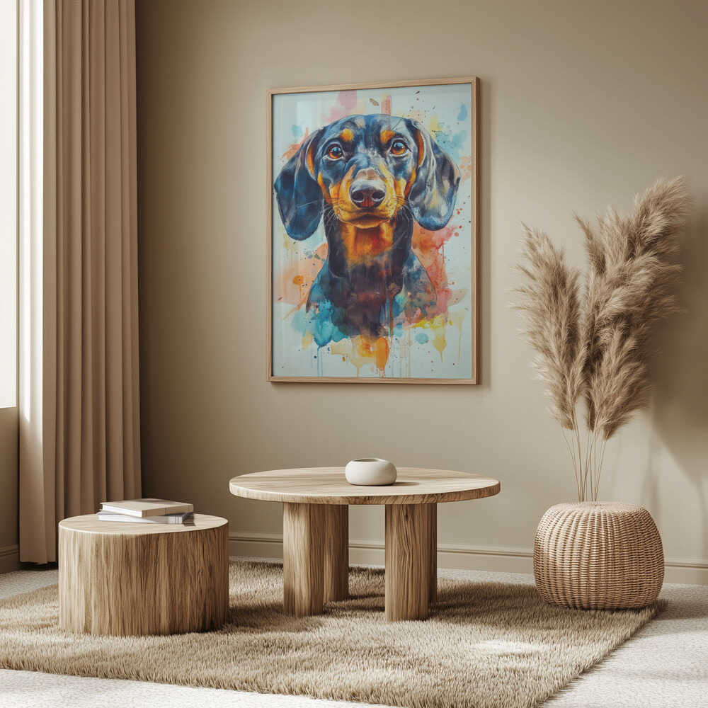 Dachshund abstracto y colorido  ·  cuadro de decoración