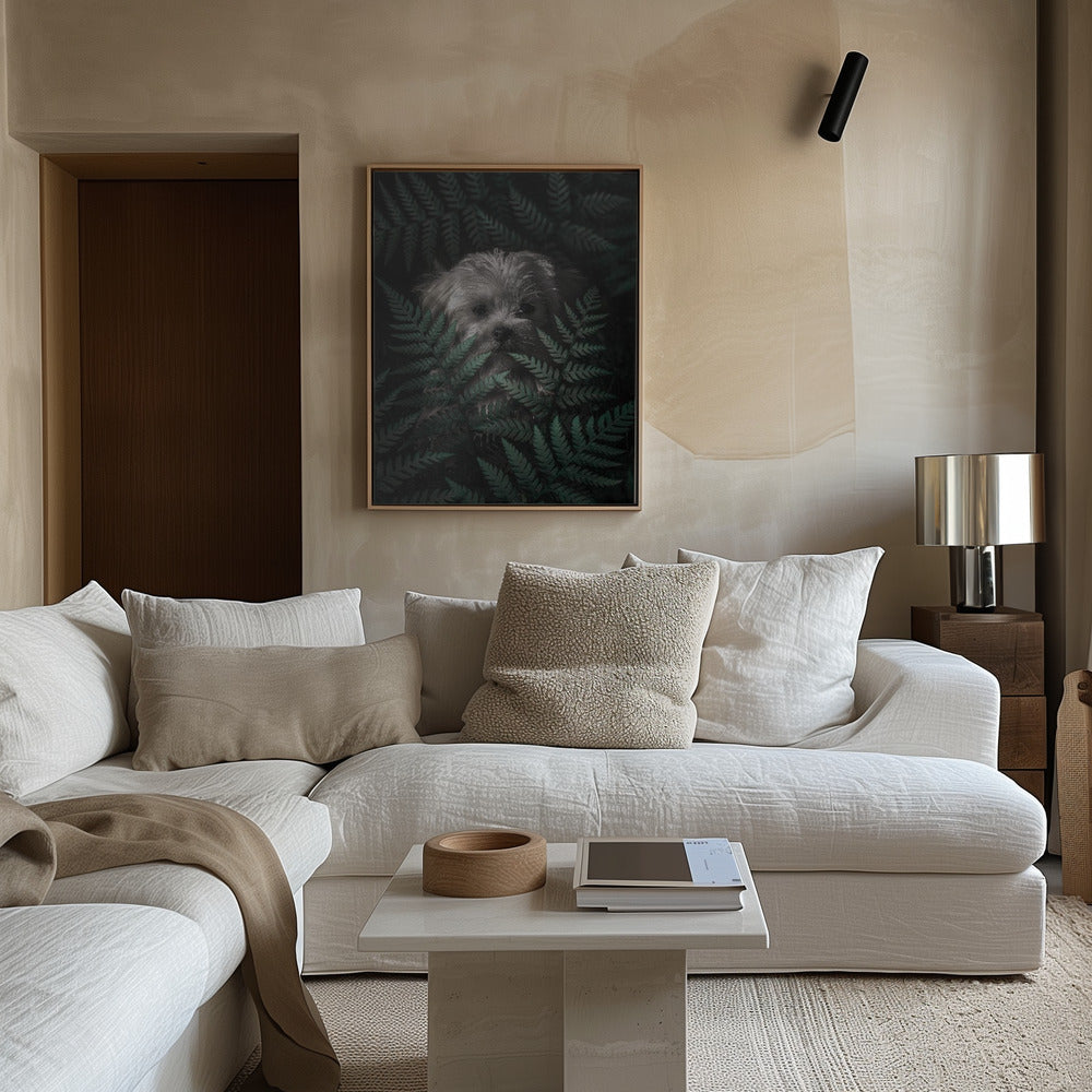 Cachorro entre los helechos  ·  cuadro de decoración