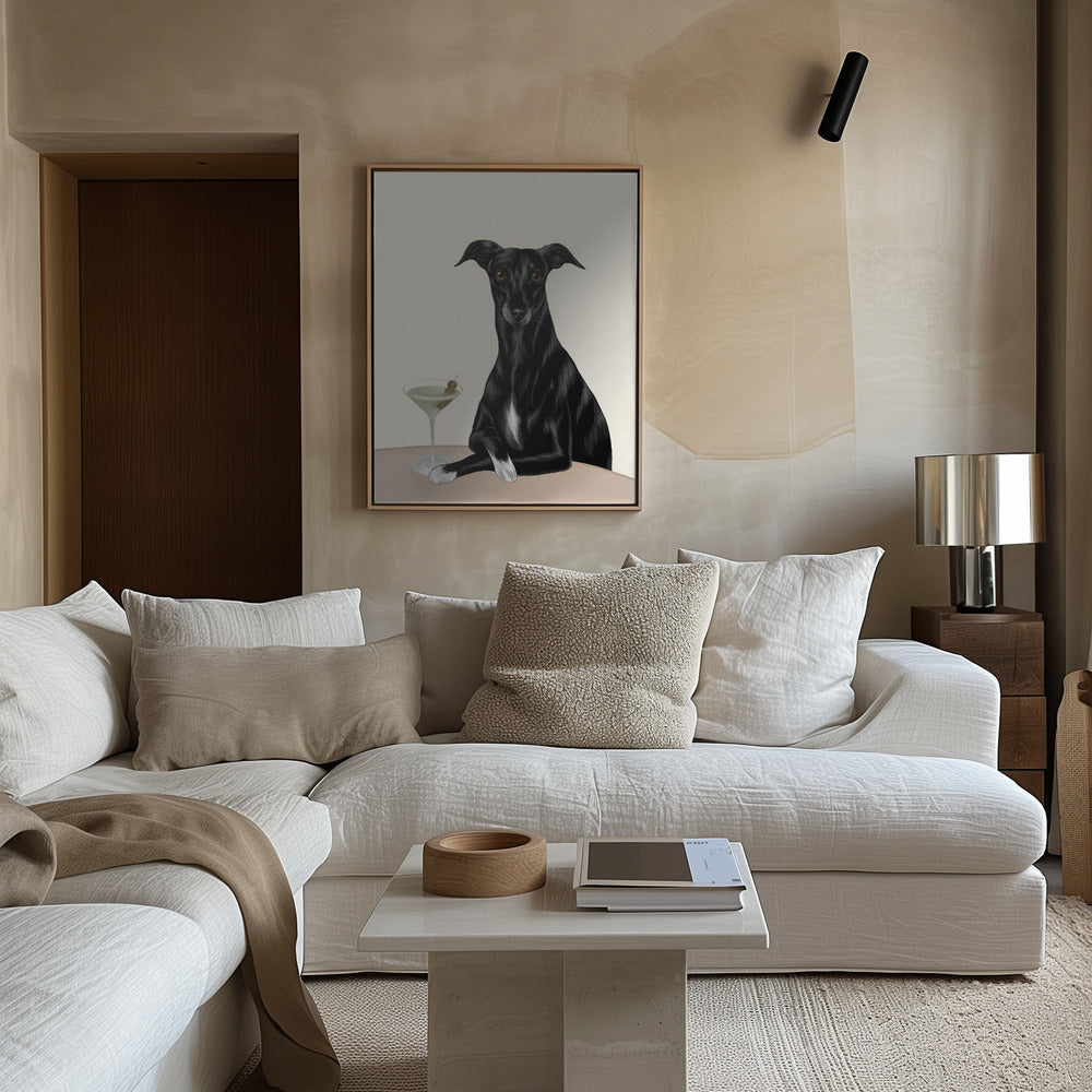 Galgo elegante con martini ·  cuadro de decoración