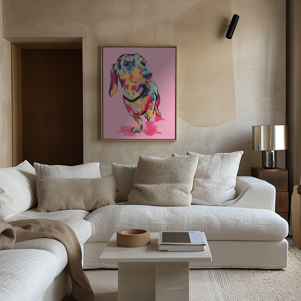 Perro salchicha multicolor  ·  cuadro de decoración