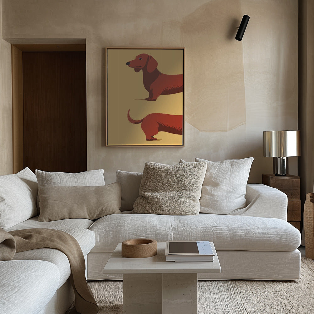 Un perro salchicha en dos mitades  ·  cuadro de decoración