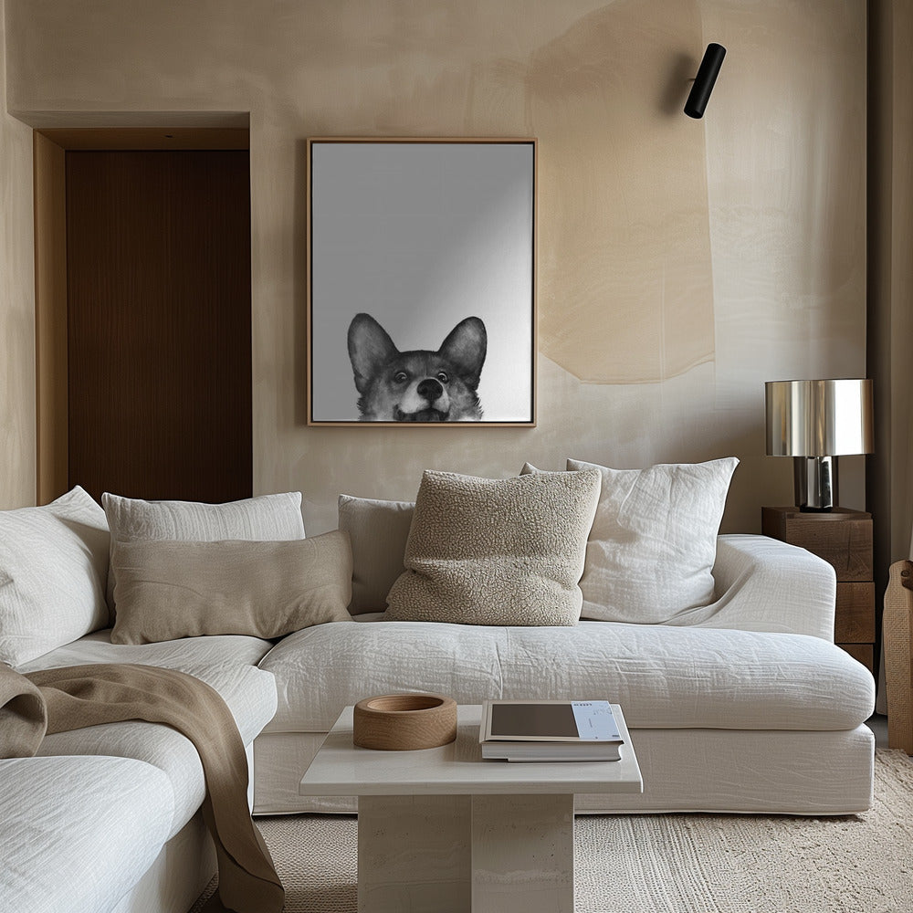 Perro Corgi con expresión alegre  ·  cuadro de decoración