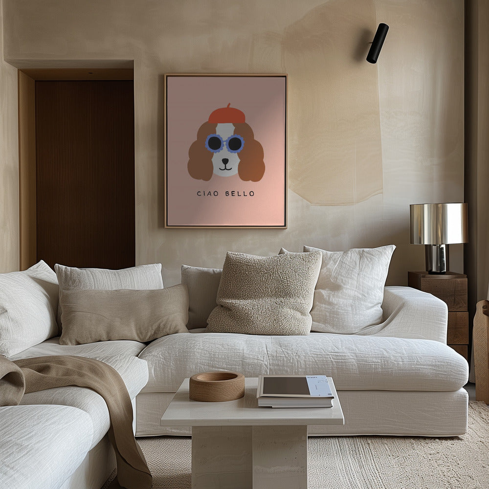 Ciao Bello perro con boina roja  ·  cuadro de decoración