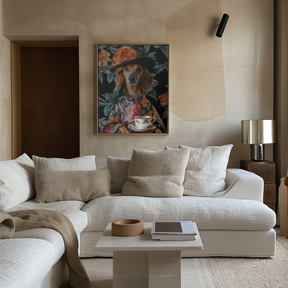 Teckel para la hora del té  ·  cuadro de decoración
