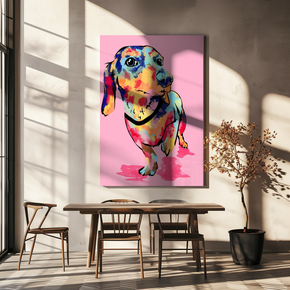 Perro salchicha multicolor  ·  cuadro de decoración