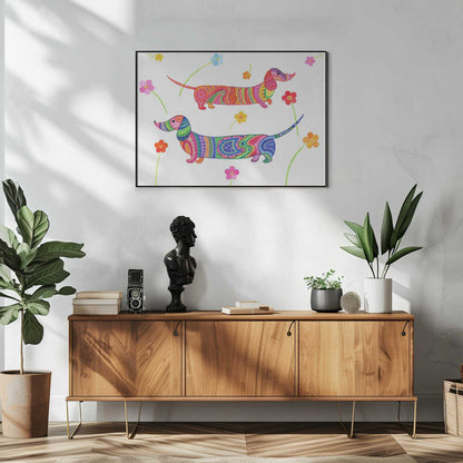 Perros salchicha caprichosos  ·  cuadro de decoración