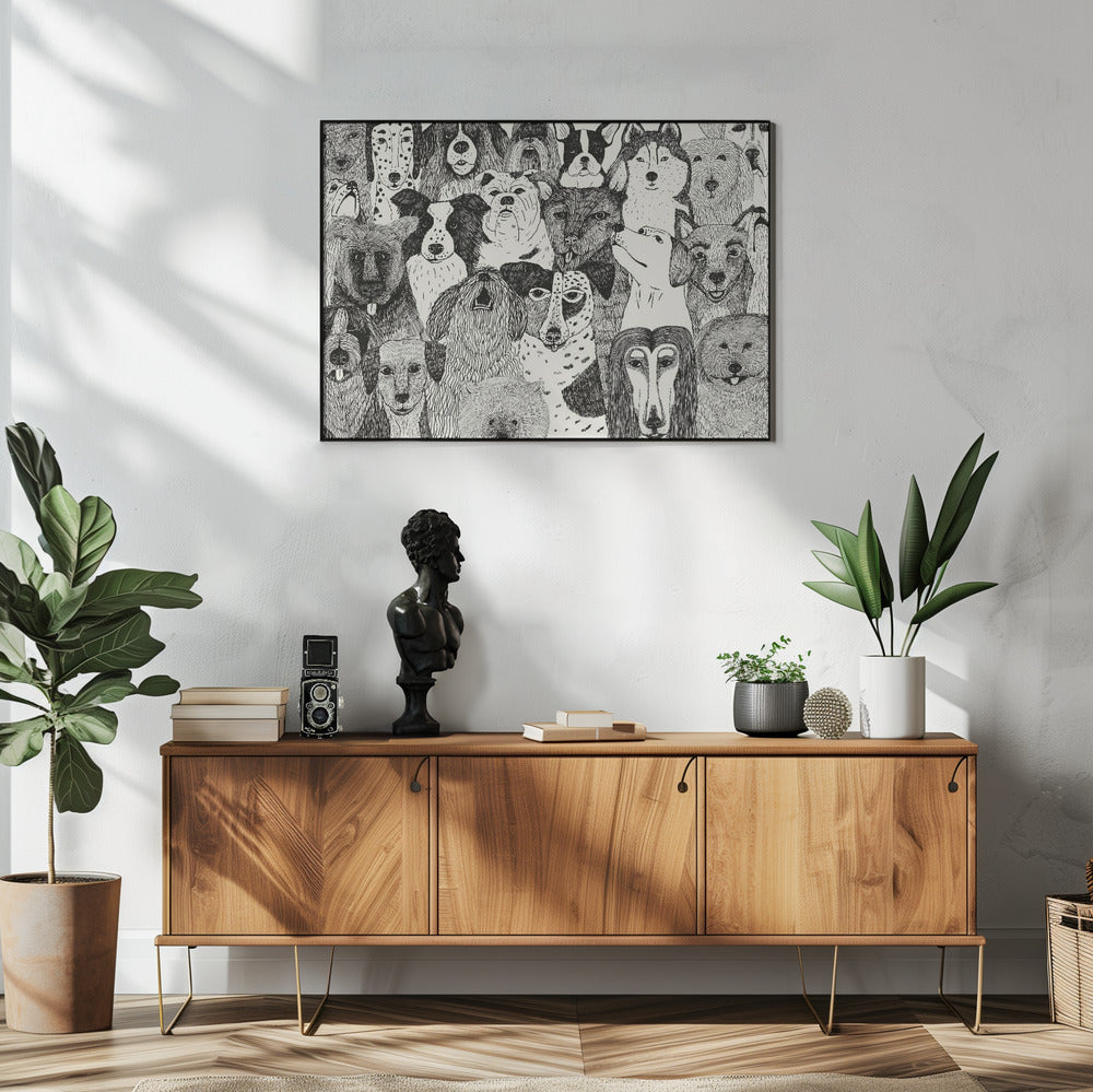 Caras de perros en blanco y negro  ·  cuadro de decoración