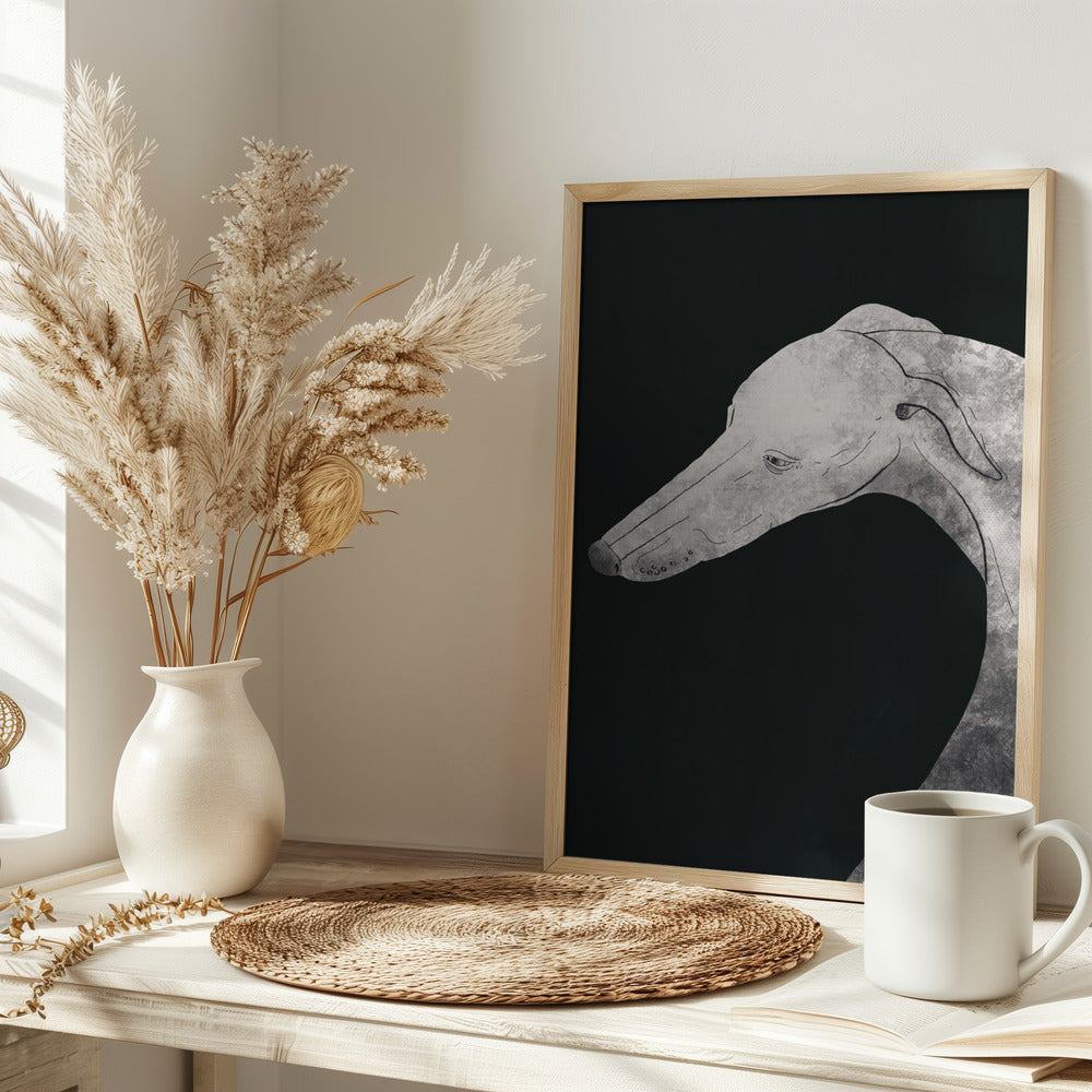 Perro galgo blanco y negro 02  ·  cuadro de decoración