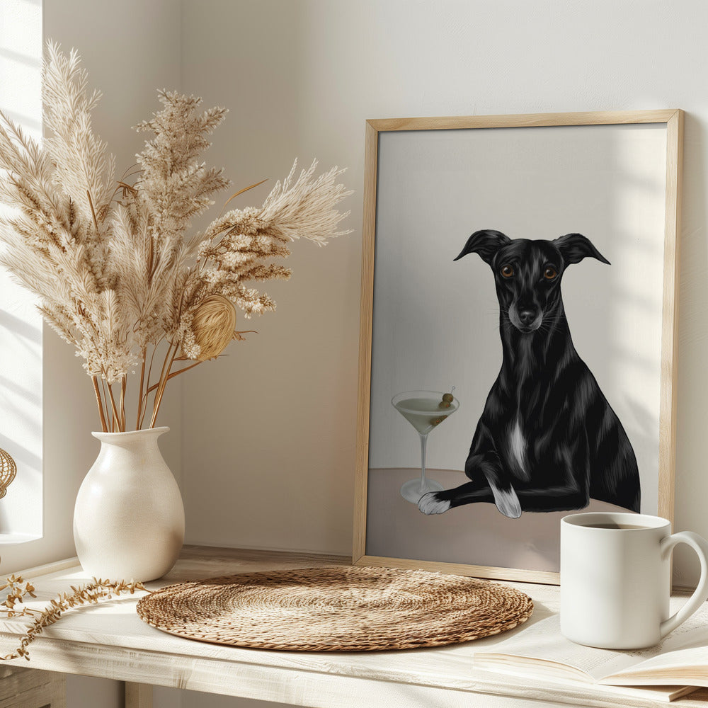 Galgo elegante con martini ·  cuadro de decoración