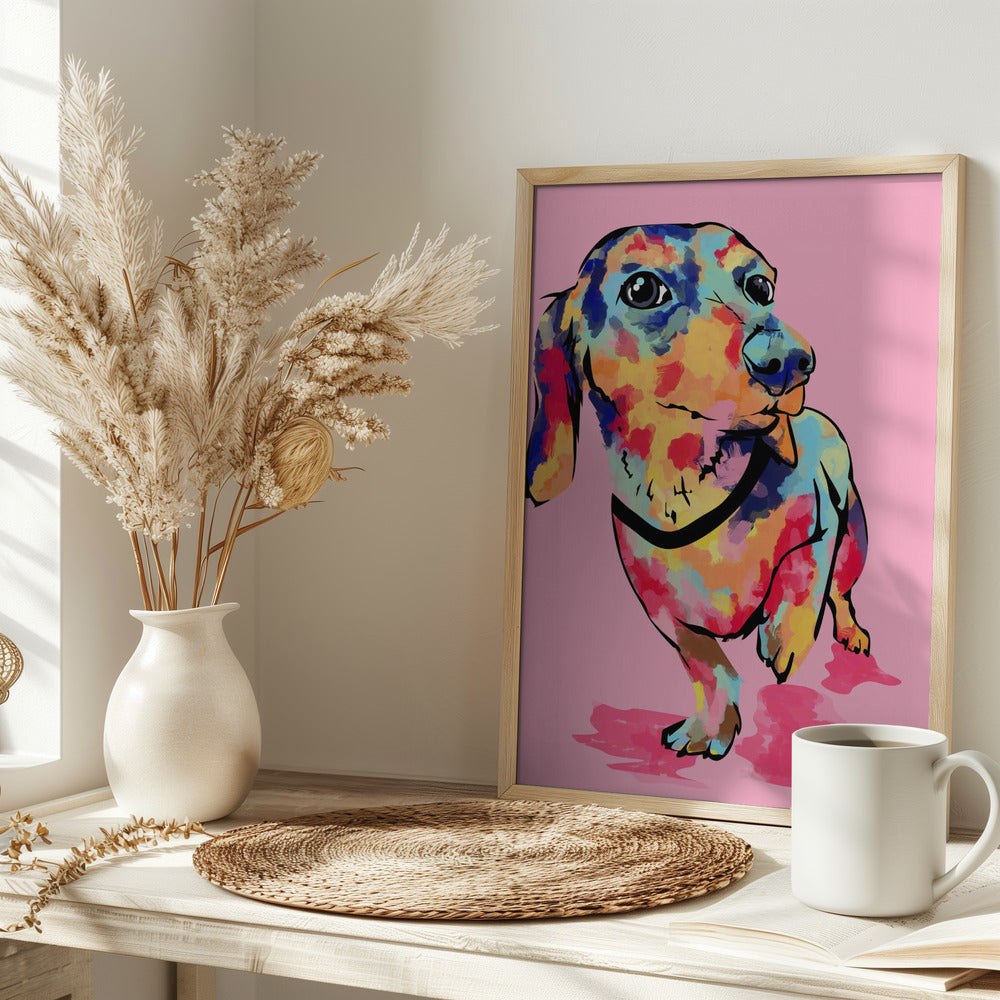 Perro salchicha multicolor  ·  cuadro de decoración