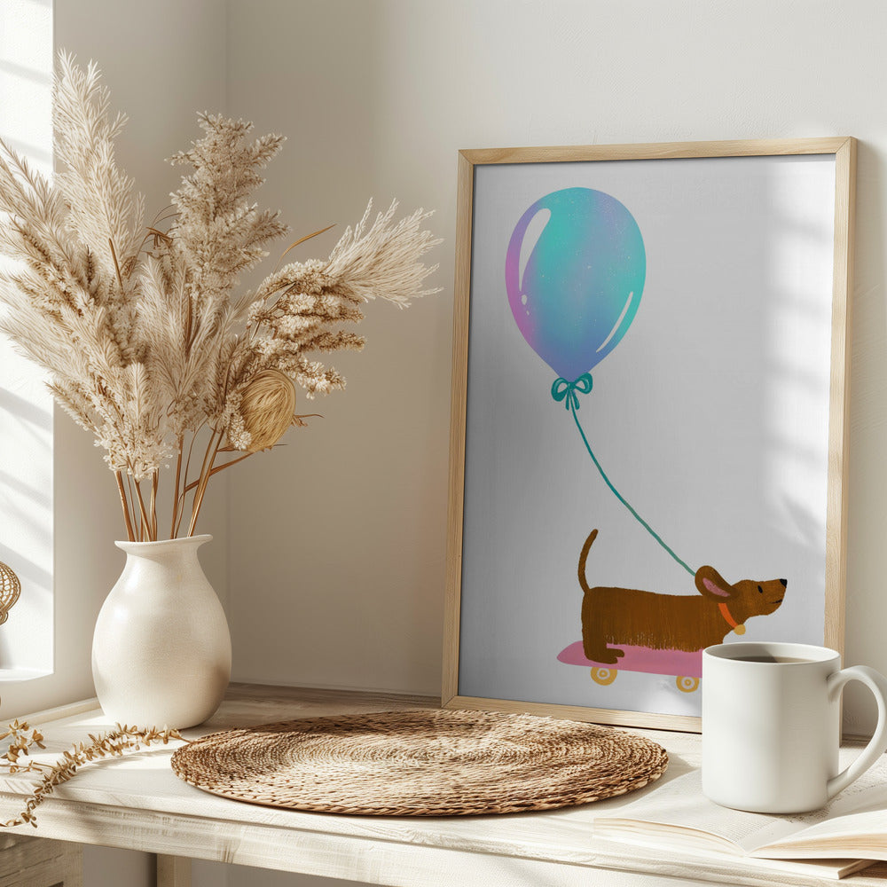 Nunca dejes de jugar - Dachshund con globo  ·  cuadro de decoración