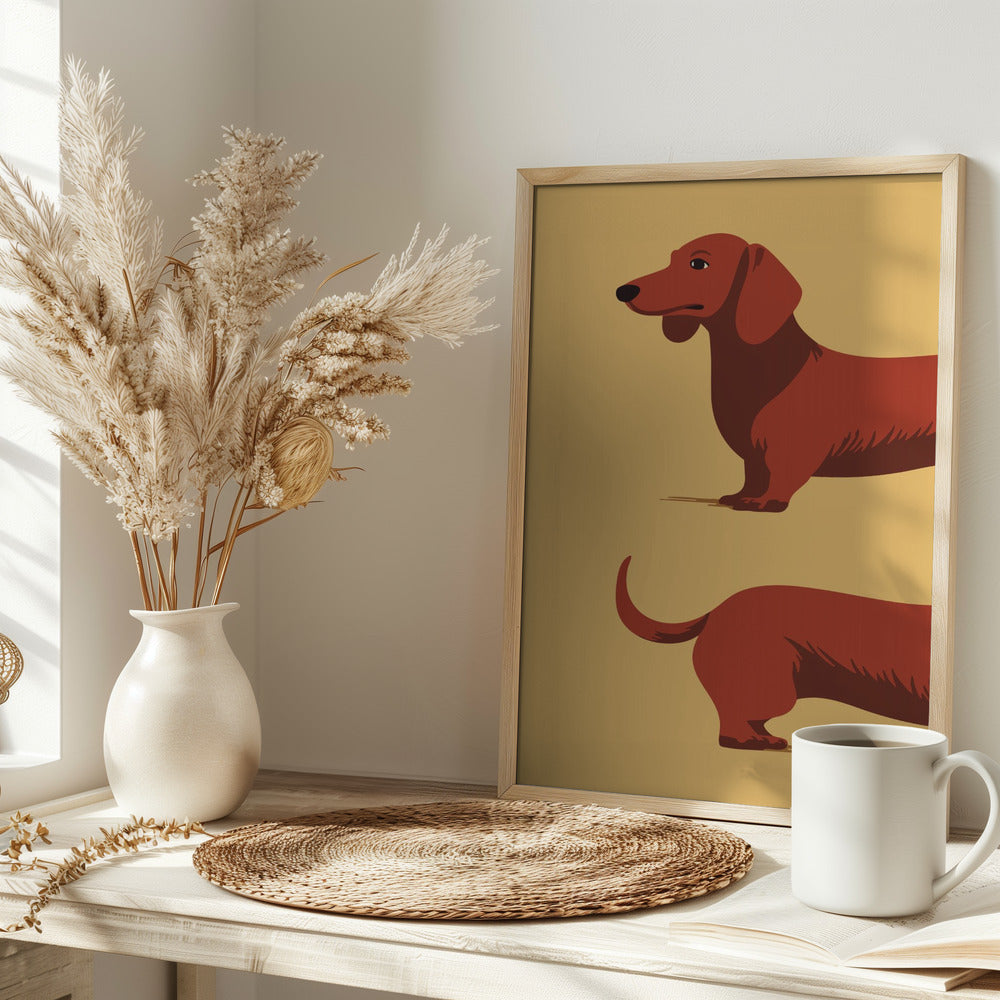 Un perro salchicha en dos mitades  ·  cuadro de decoración