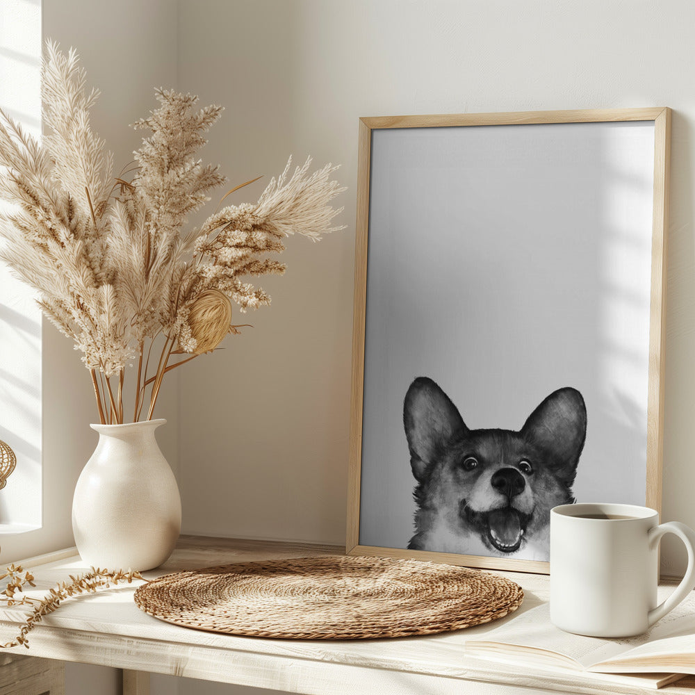Perro Corgi con expresión alegre  ·  cuadro de decoración