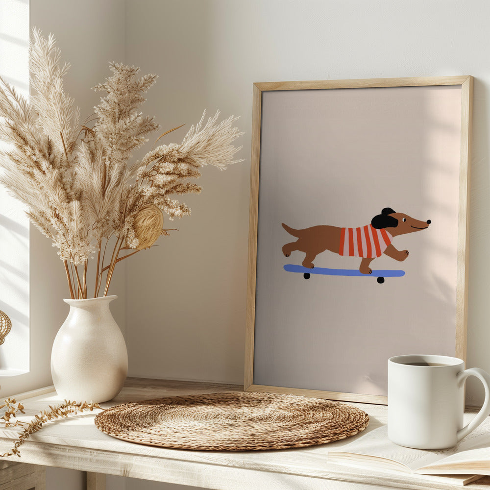 Dachshund en patineta ·  cuadro de decoración