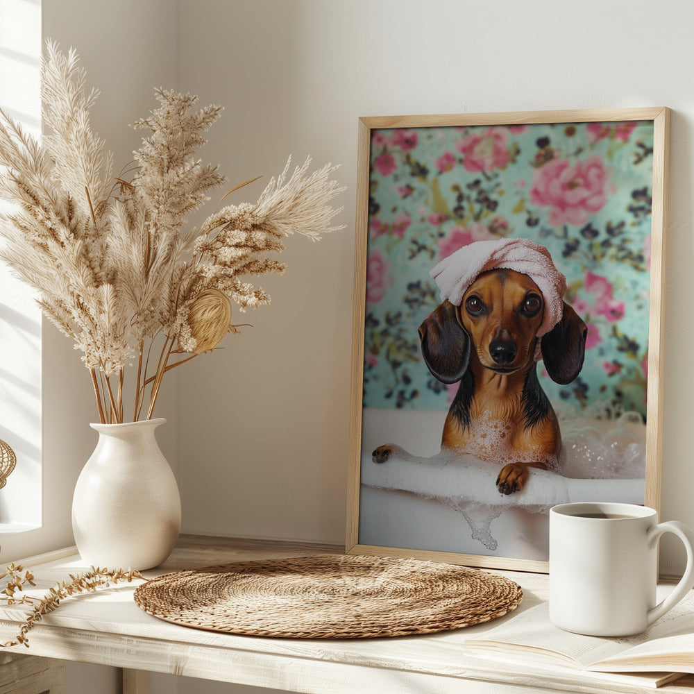 Hora del baño del perro salchicha  ·  cuadro de decoración