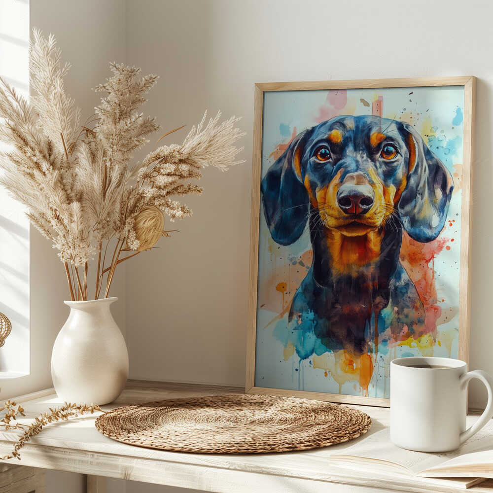 Dachshund abstracto y colorido  ·  cuadro de decoración