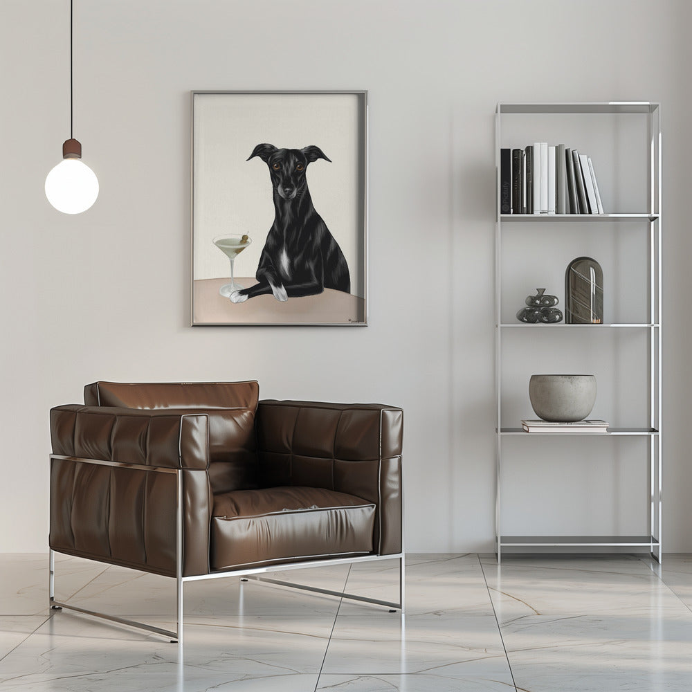 Galgo elegante con martini ·  cuadro de decoración