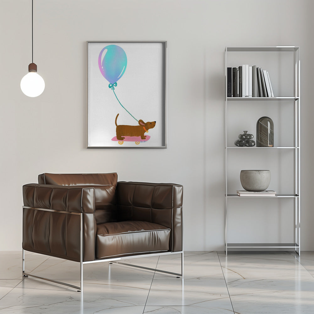 Nunca dejes de jugar - Dachshund con globo  ·  cuadro de decoración