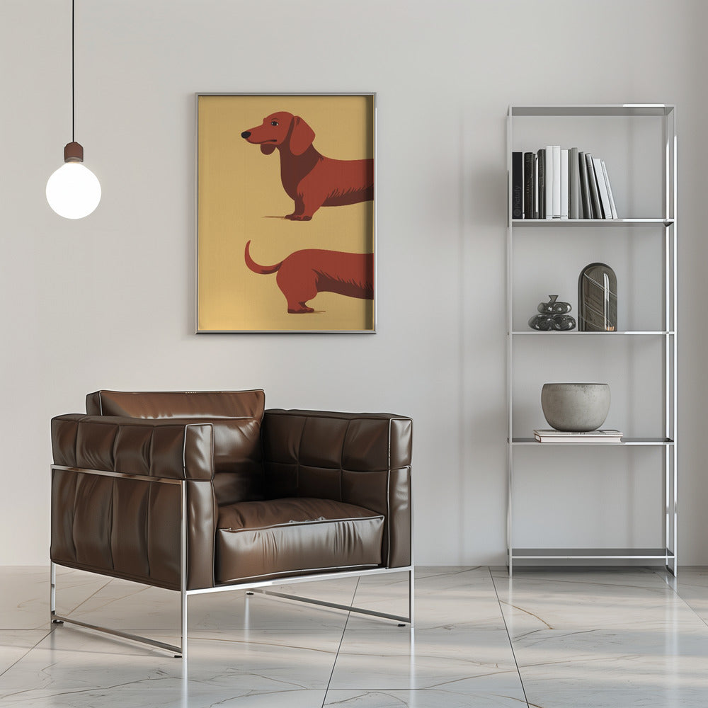 Un perro salchicha en dos mitades  ·  cuadro de decoración