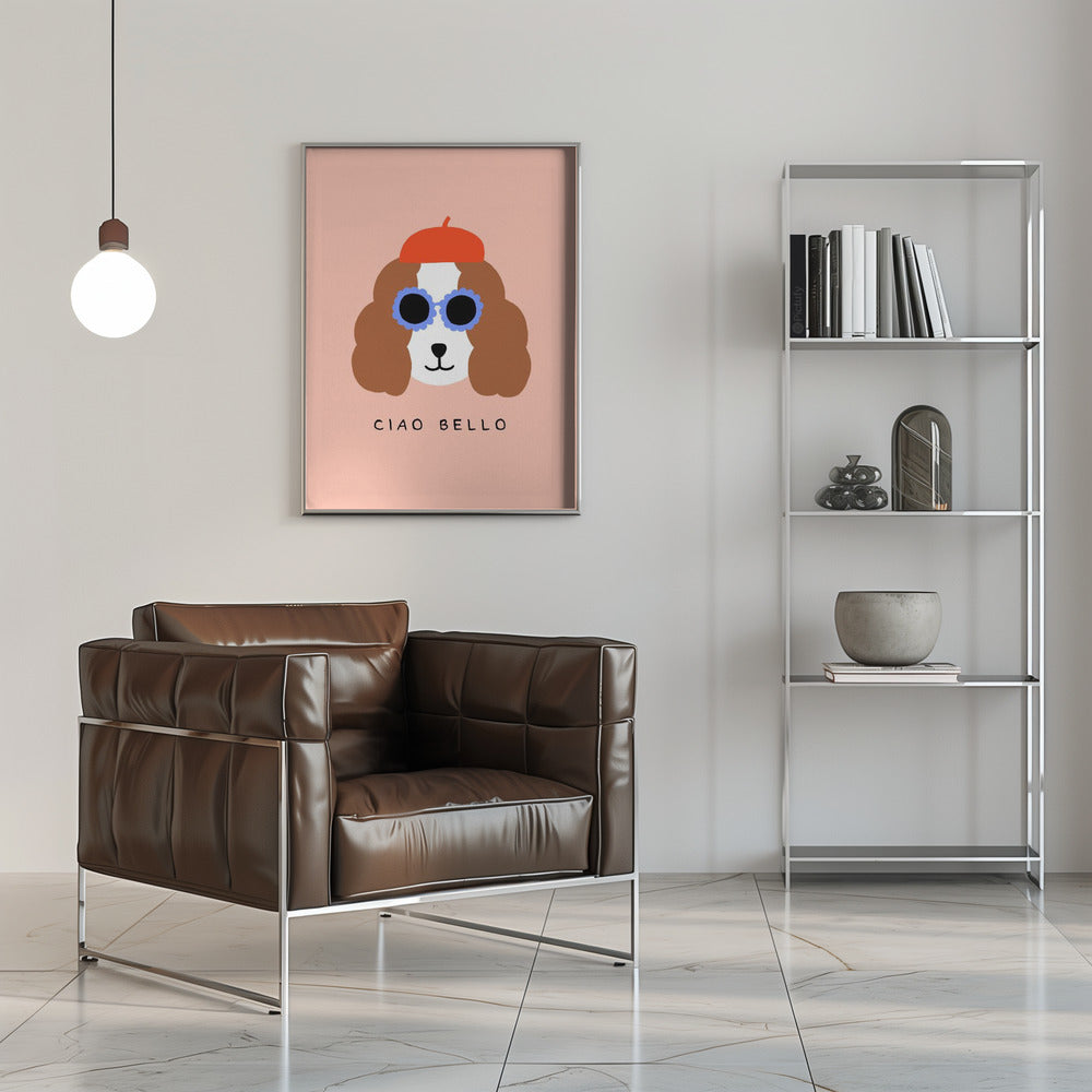 Ciao Bello perro con boina roja  ·  cuadro de decoración