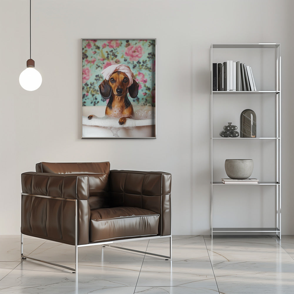 Hora del baño del perro salchicha  ·  cuadro de decoración