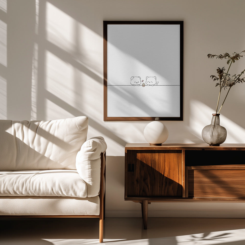 Gato y perro enamorados  ·  cuadro de decoración