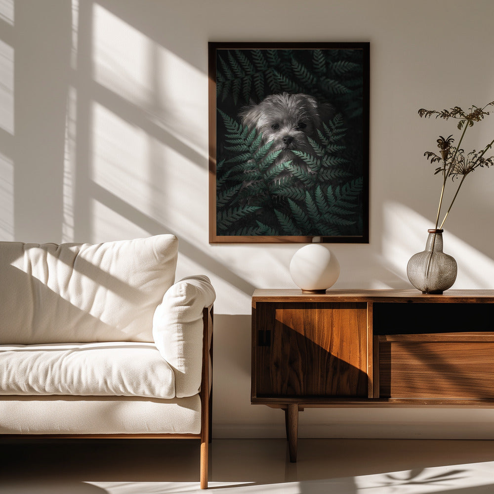 Cachorro entre los helechos  ·  cuadro de decoración