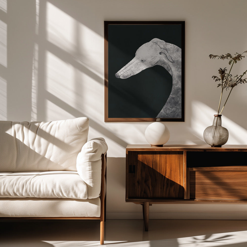 Perro galgo blanco y negro 02  ·  cuadro de decoración