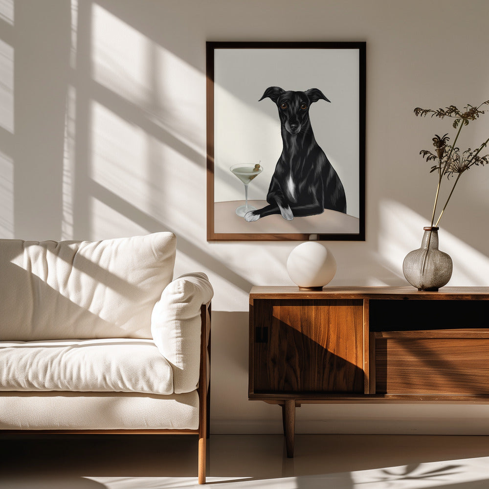Galgo elegante con martini ·  cuadro de decoración