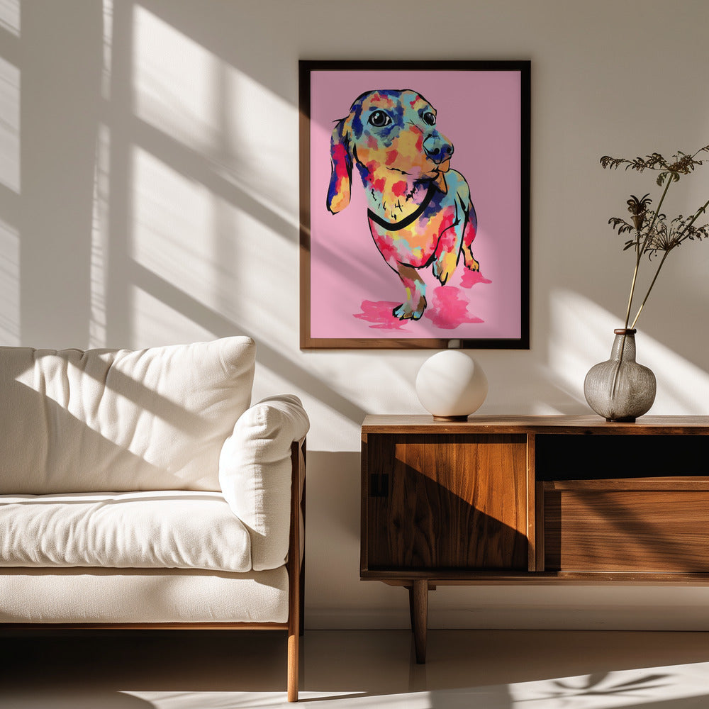 Perro salchicha multicolor  ·  cuadro de decoración