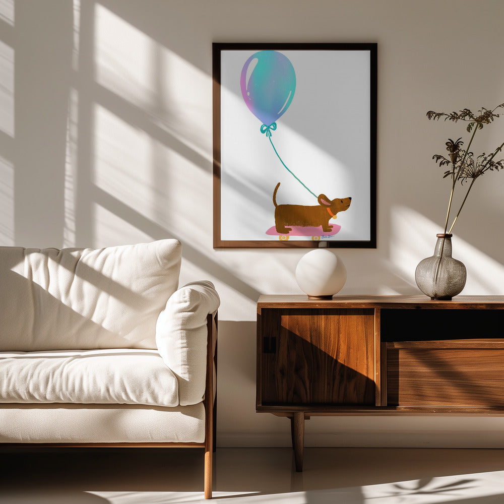 Nunca dejes de jugar - Dachshund con globo  ·  cuadro de decoración