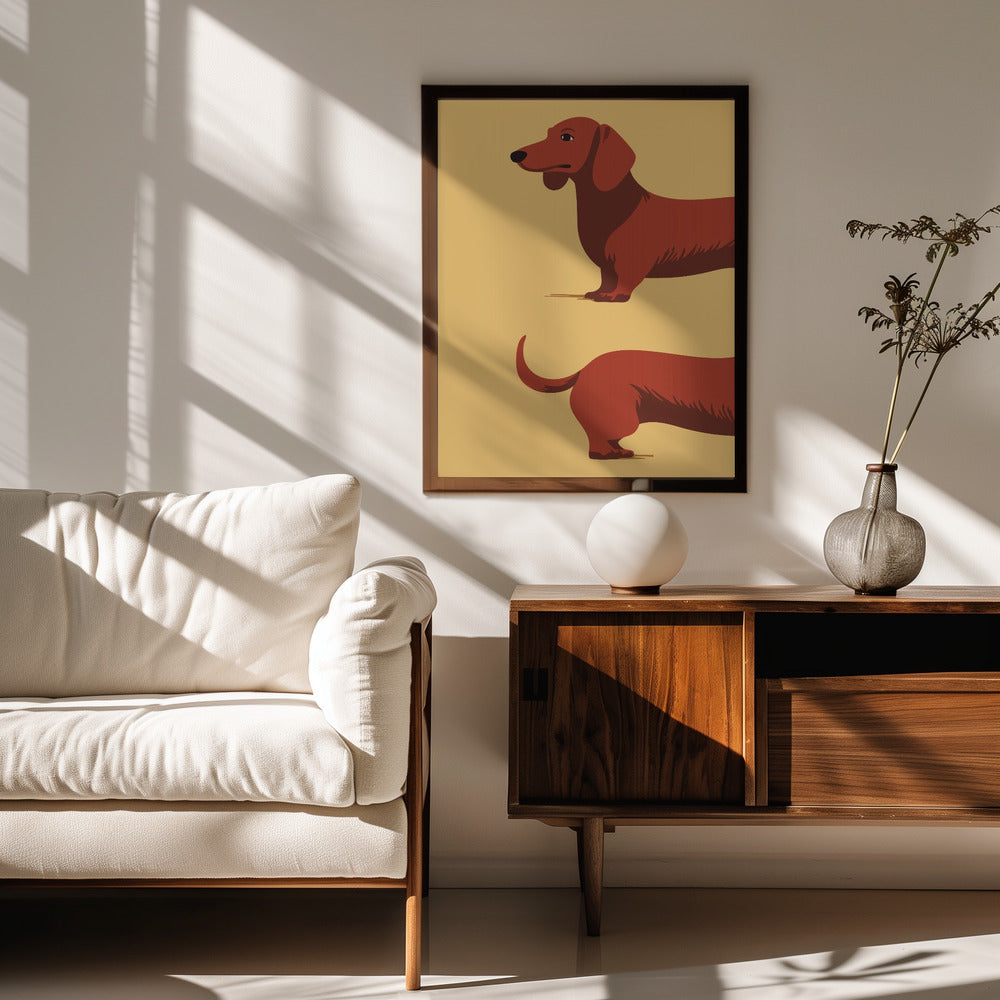 Un perro salchicha en dos mitades  ·  cuadro de decoración