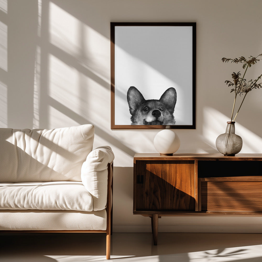 Perro Corgi con expresión alegre  ·  cuadro de decoración