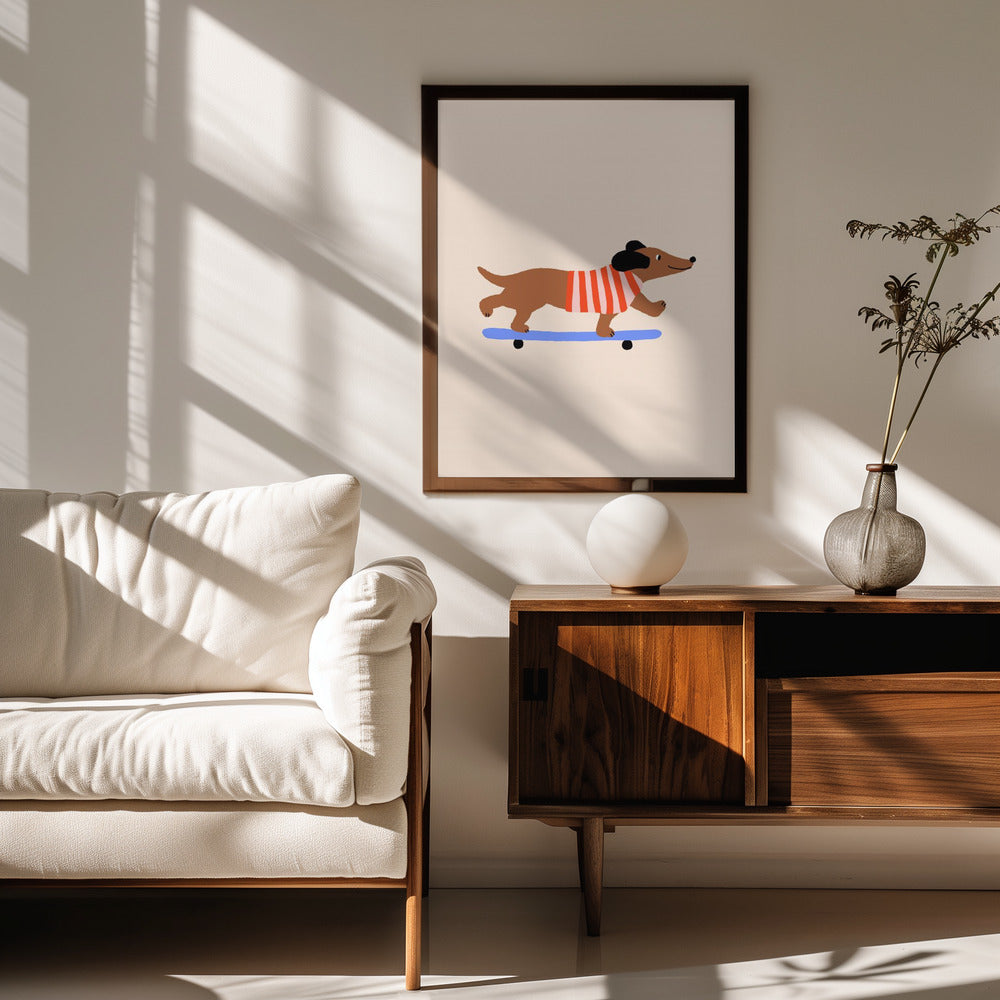 Dachshund en patineta ·  cuadro de decoración