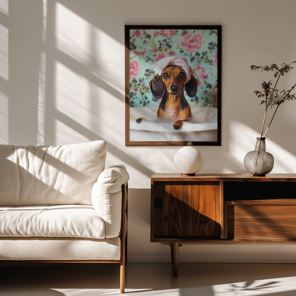 Hora del baño del perro salchicha  ·  cuadro de decoración