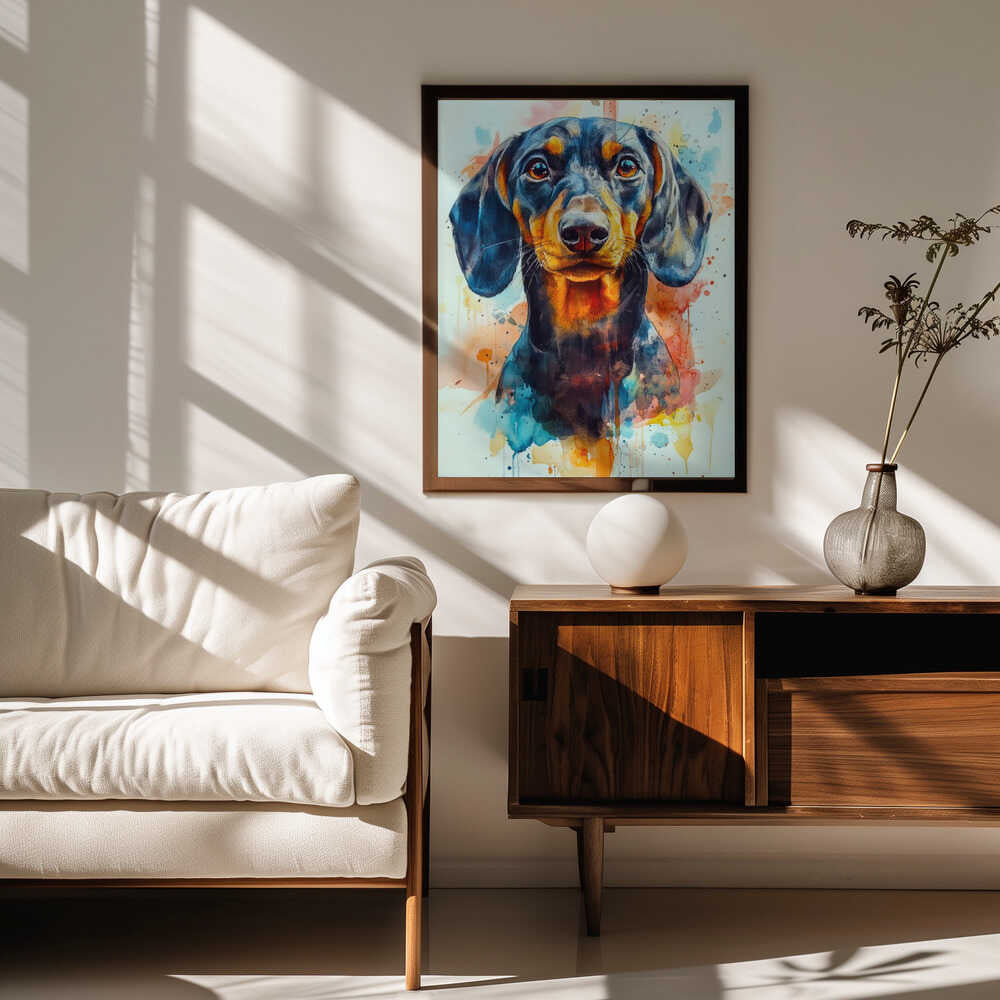 Dachshund abstracto y colorido  ·  cuadro de decoración