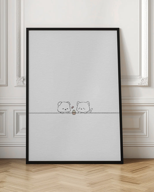 Gato y perro enamorados  ·  cuadro de decoración