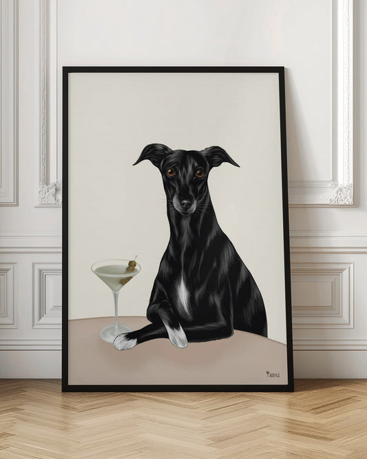 Galgo elegante con martini ·  cuadro de decoración