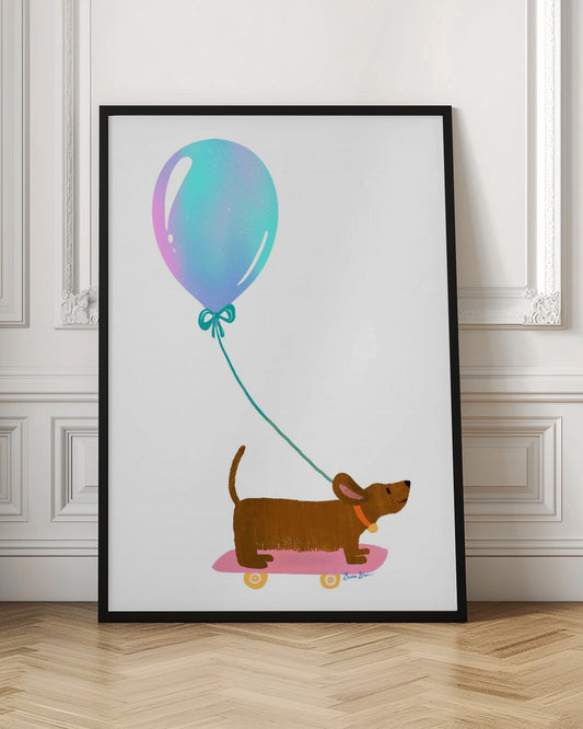 Nunca dejes de jugar - Dachshund con globo  ·  cuadro de decoración
