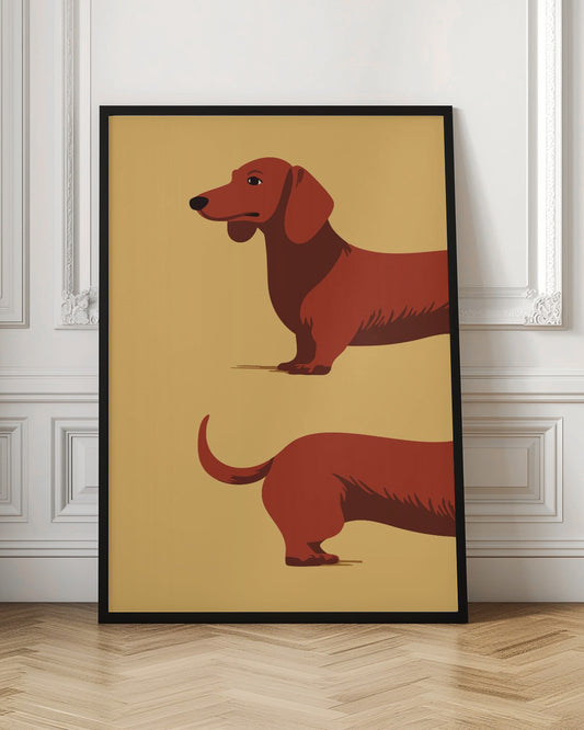 Un perro salchicha en dos mitades  ·  cuadro de decoración