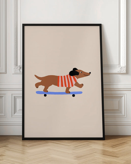Dachshund en patineta ·  cuadro de decoración