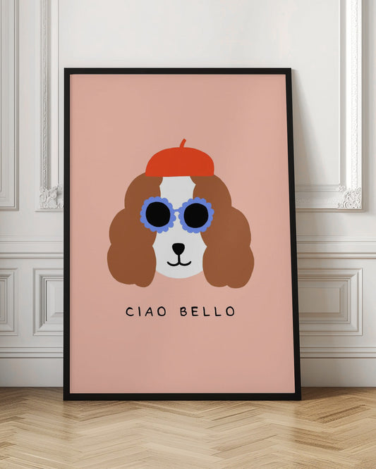 Ciao Bello perro con boina roja  ·  cuadro de decoración