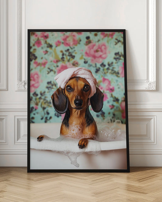 Hora del baño del perro salchicha  ·  cuadro de decoración