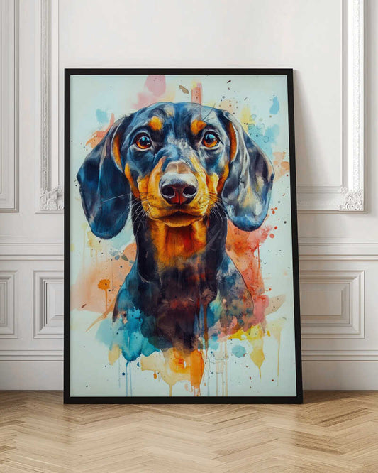 Dachshund abstracto y colorido  ·  cuadro de decoración