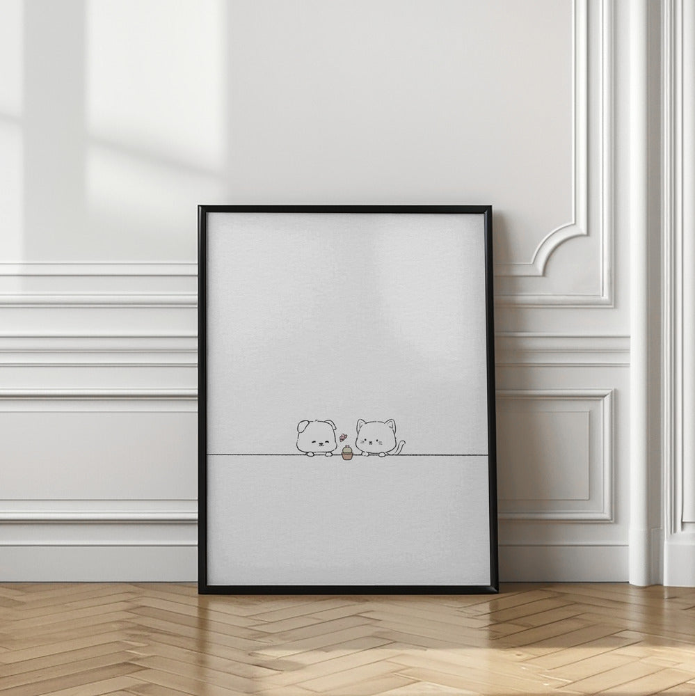 Gato y perro enamorados  ·  cuadro de decoración