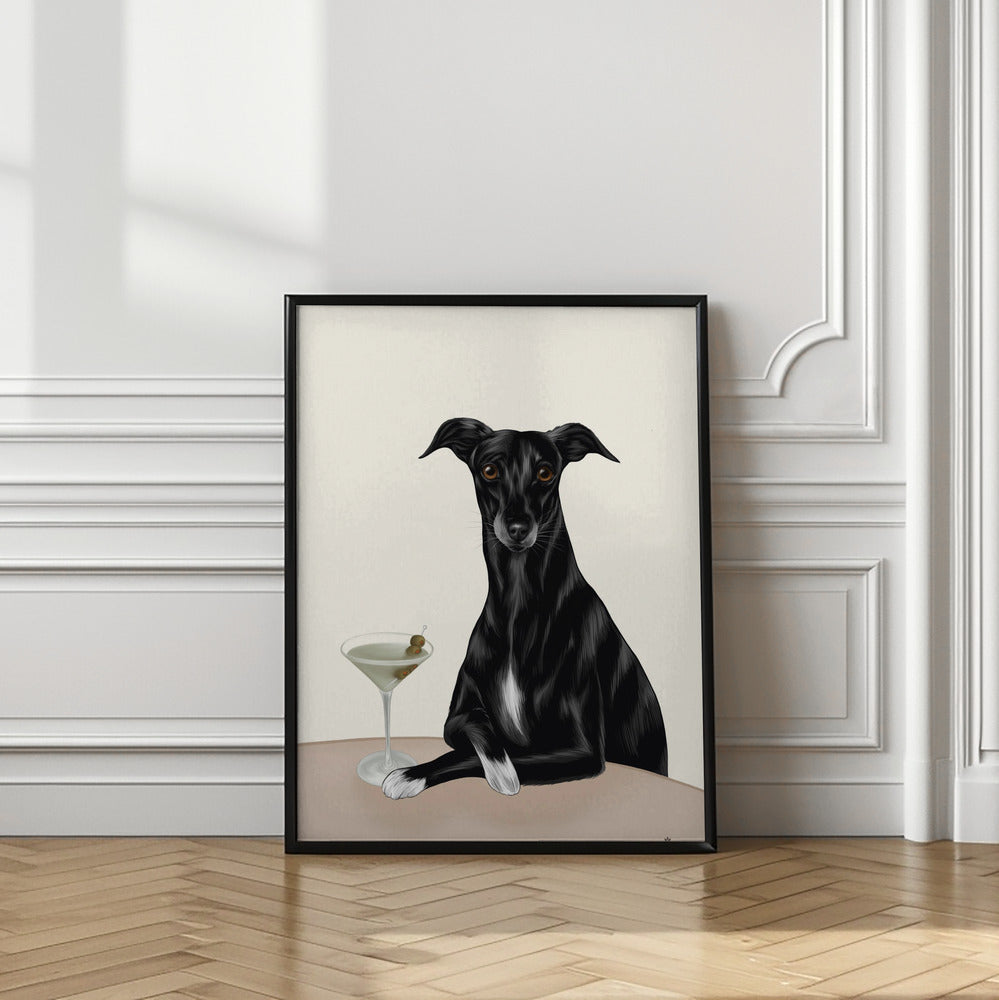 Galgo elegante con martini ·  cuadro de decoración