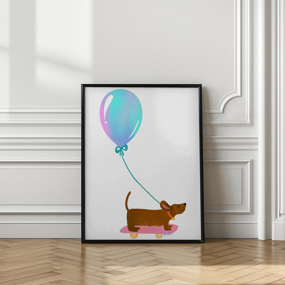 Nunca dejes de jugar - Dachshund con globo  ·  cuadro de decoración