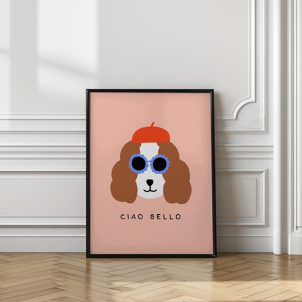 Ciao Bello perro con boina roja  ·  cuadro de decoración